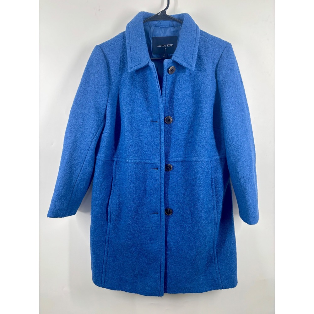 Lands End Womens Blue Wool Blend Button Front Walker Coat Size 12 RN 62830
